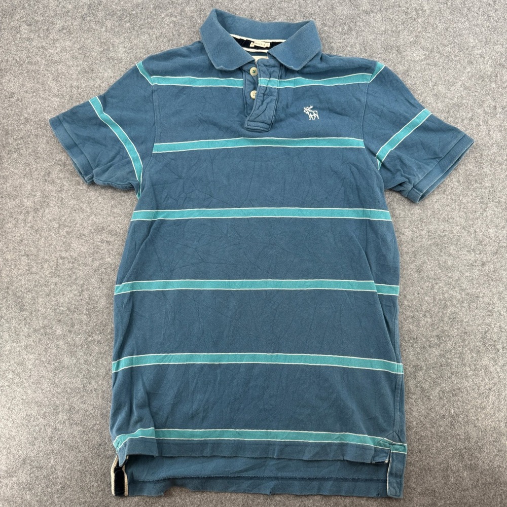 VTG Y2K Abercrombie & Fitch Polo Shirt Mens L Muscle Blue Teal Striped